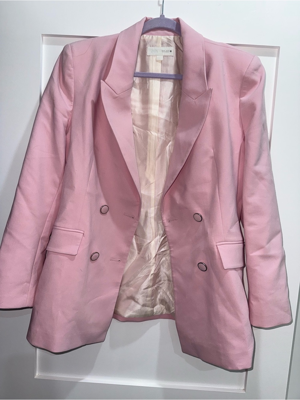 Zara Women's Pink Double-Breasted Blazer